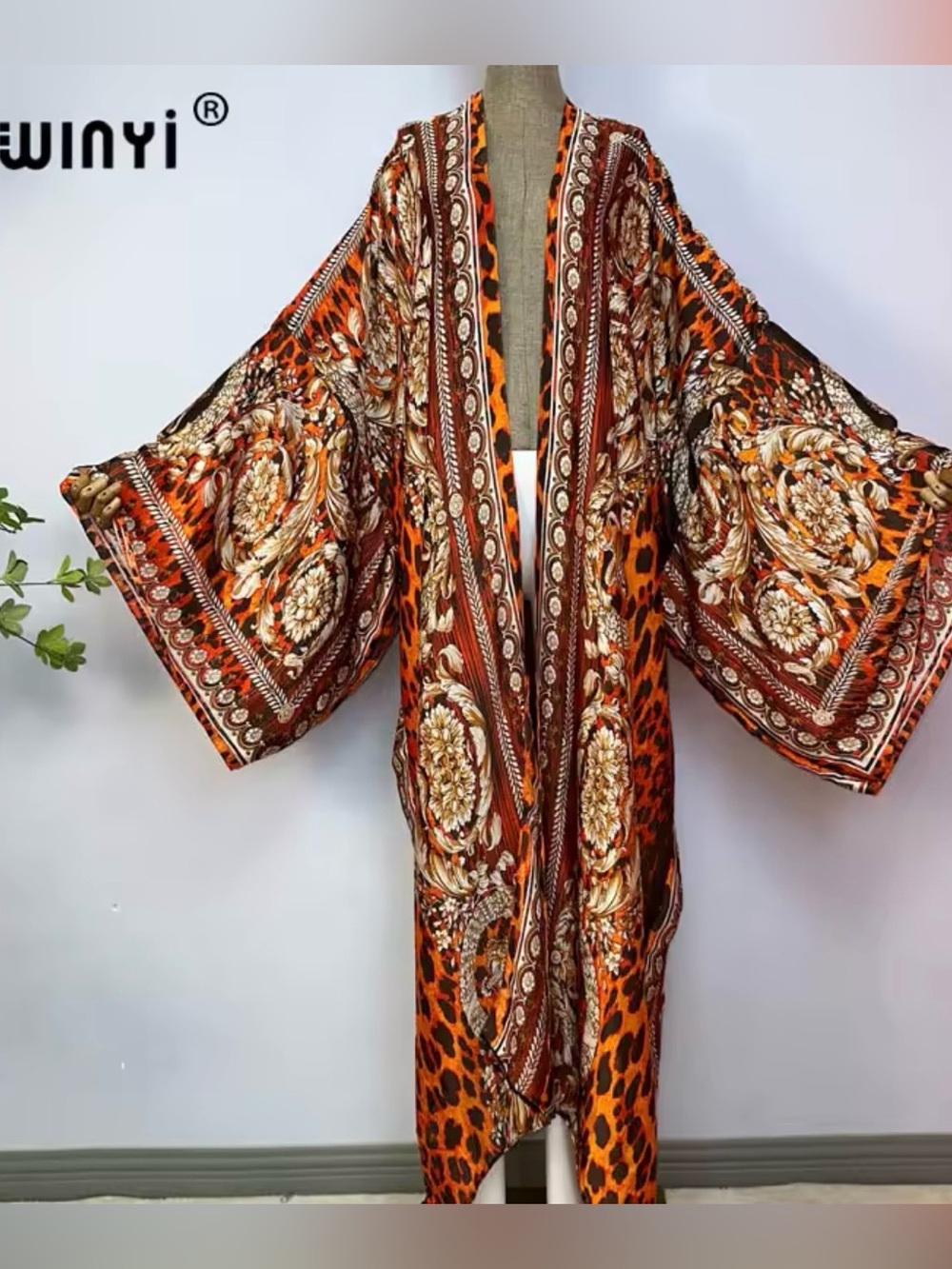 Boho Orange Leopard & Baroque Kimono